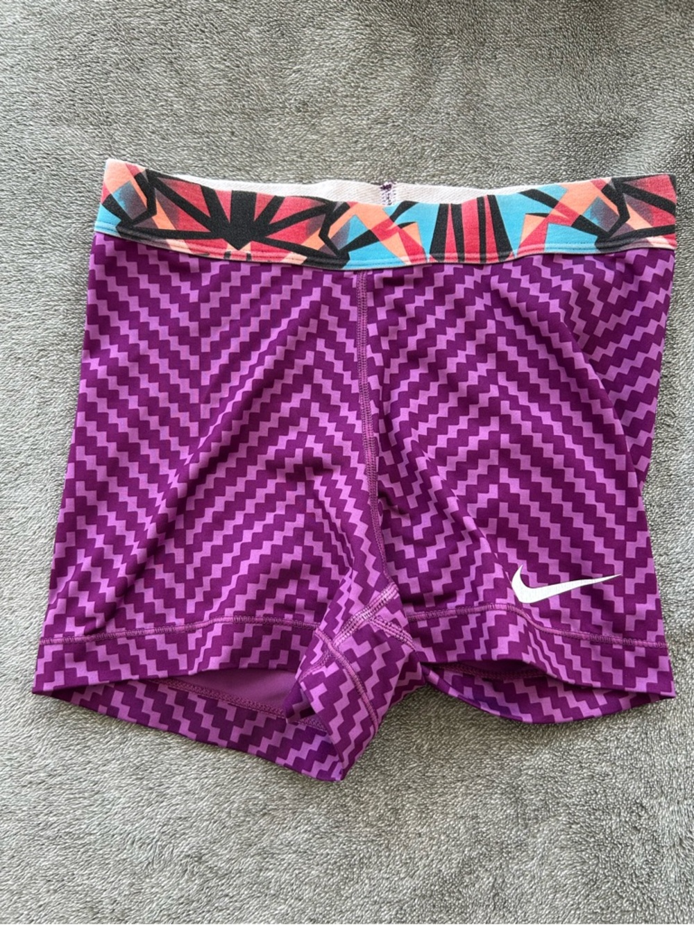 Nike Purple Patterned Women's Athletic Shorts with Multicolor Waistband